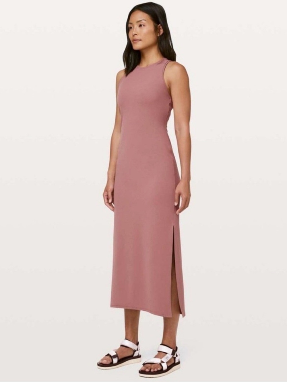 Lululemon Get Going Dress Sleeveless Midi Dress with Side Slit Size 8 Dusty Rose